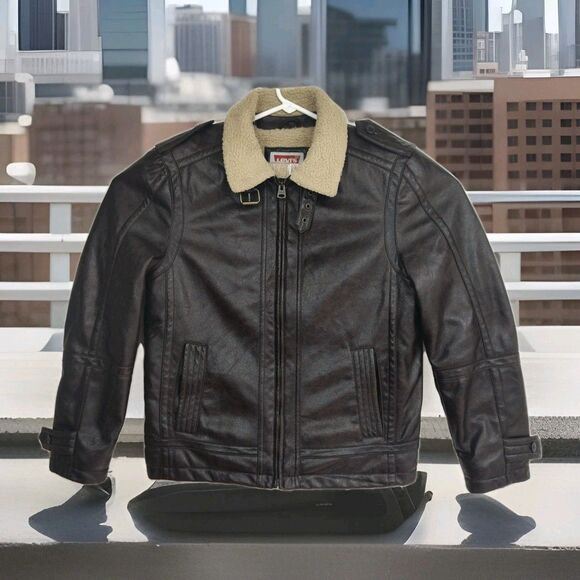 Levi's Other - Levi's faux leather‎ men's full-zip bomber jacket, medium, brown, faux fur trim